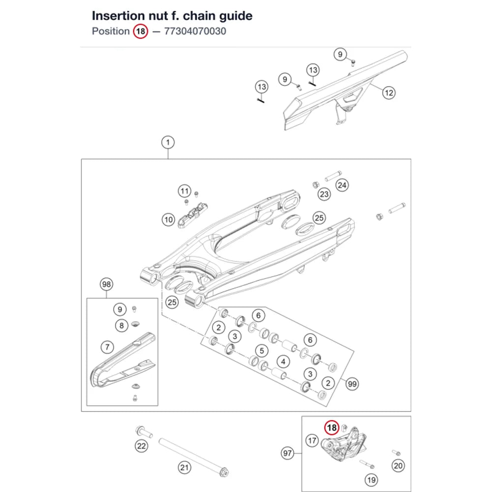Insertion nut f. chain guide