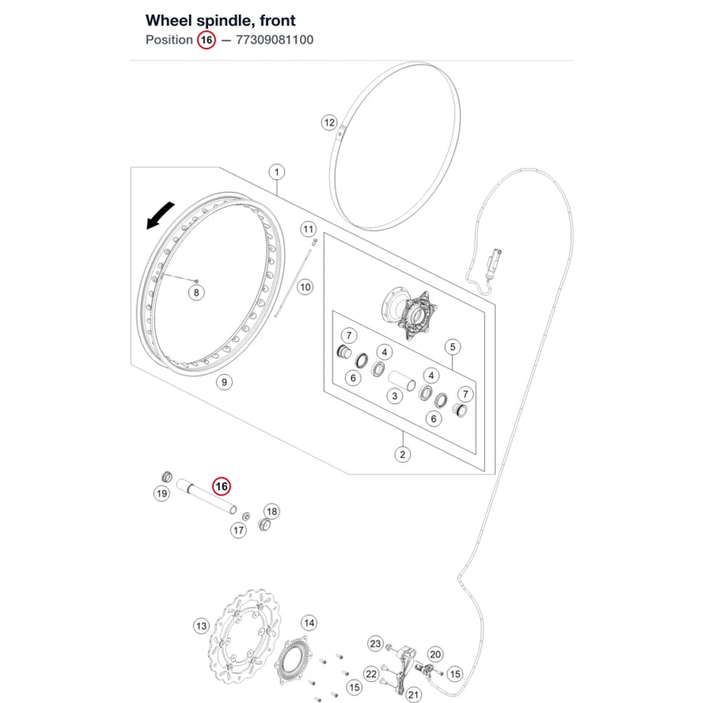 Wheel spindle, front