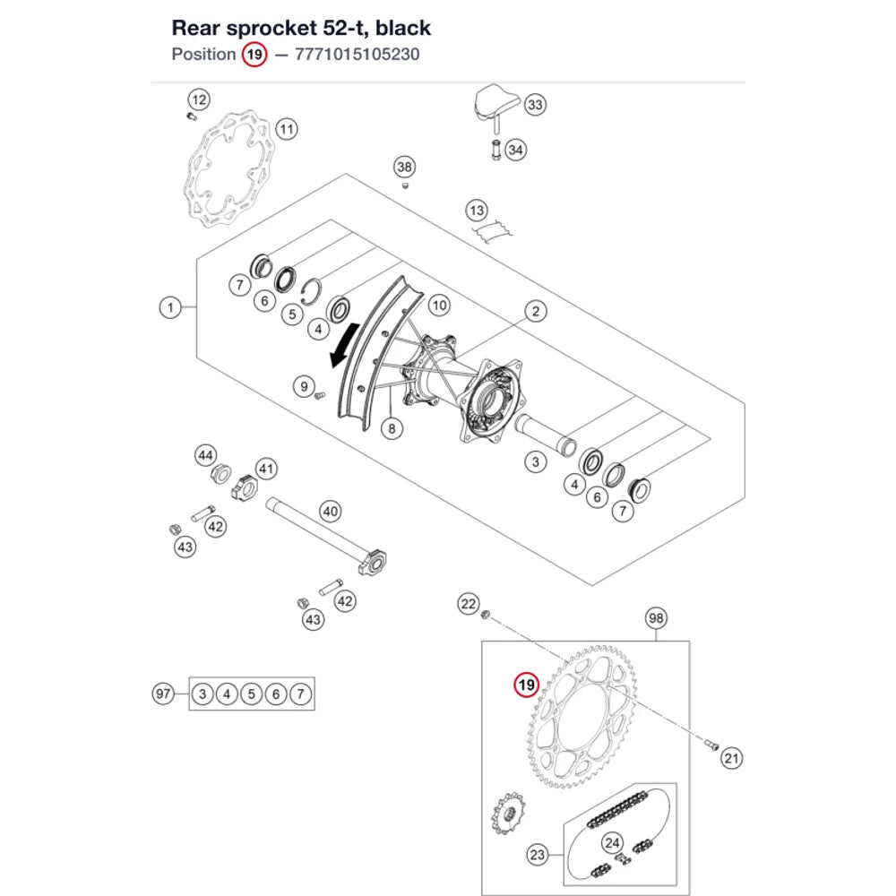 Rear sprocket 52-t, black