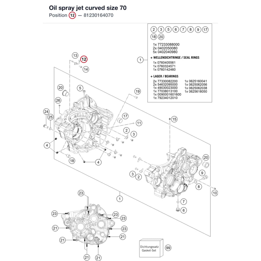 Oil spray jet curved size 70