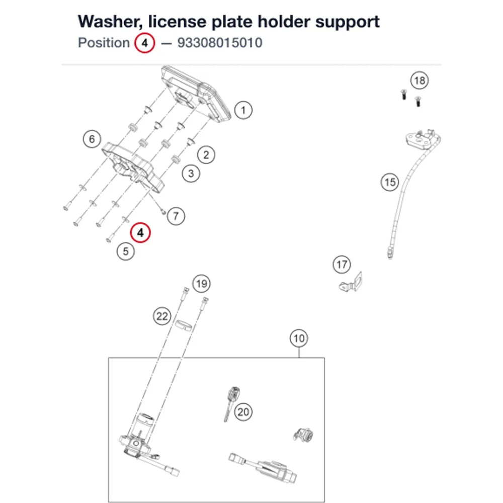 Washer, license plate holder support