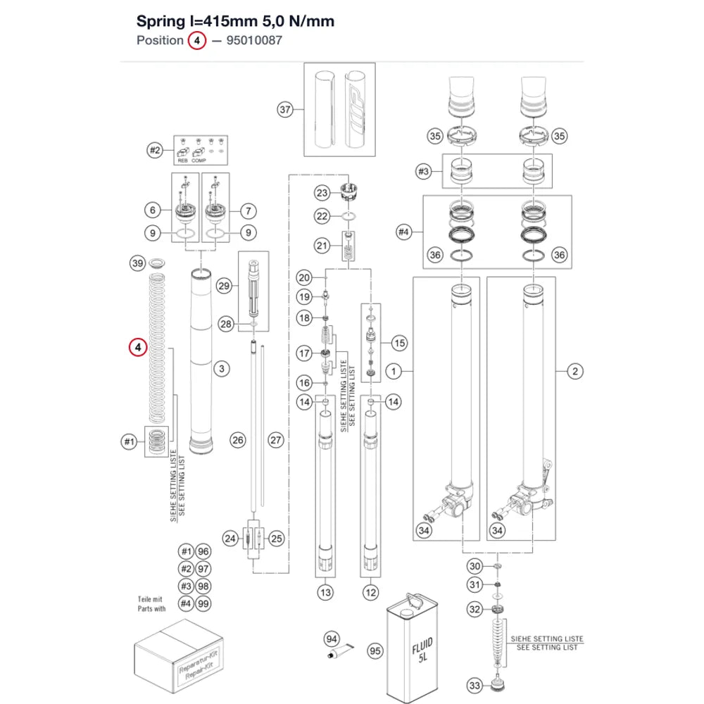 Spring l=415mm 5,0 N/mm