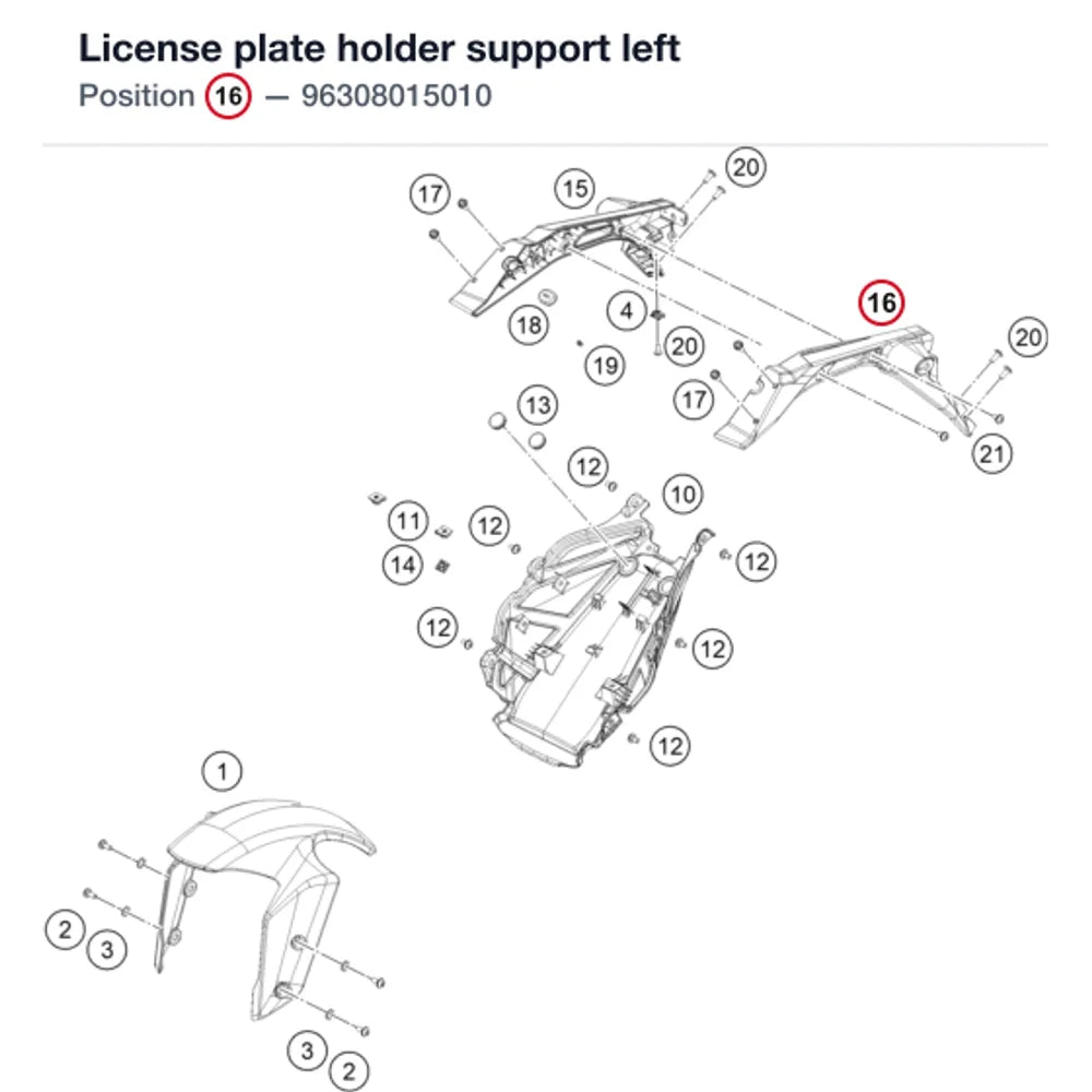 License plate holder support left