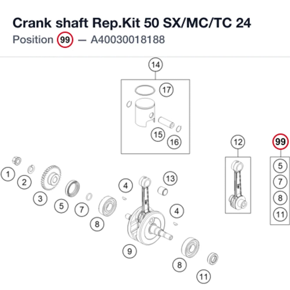Crank shaft Rep.Kit 50 SX/MC/TC 24