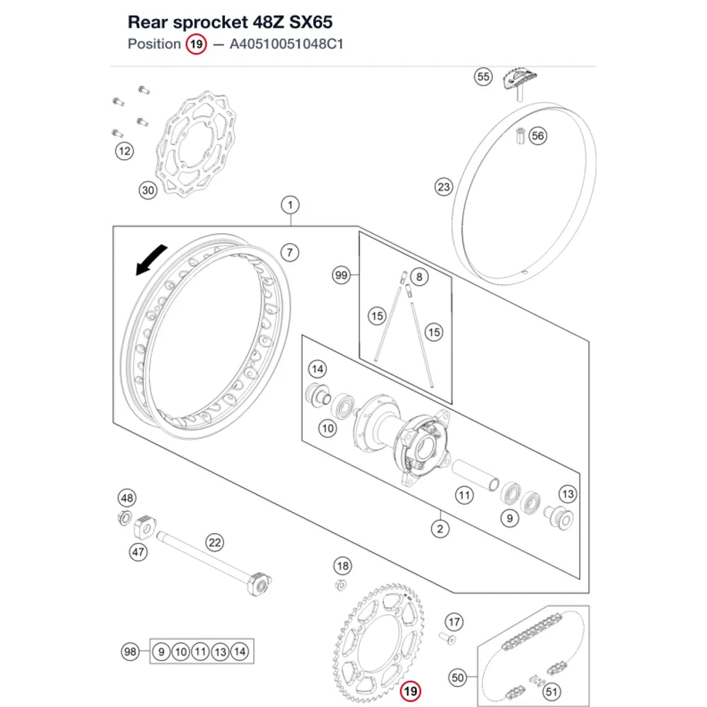 Rear sprocket 48Z SX65