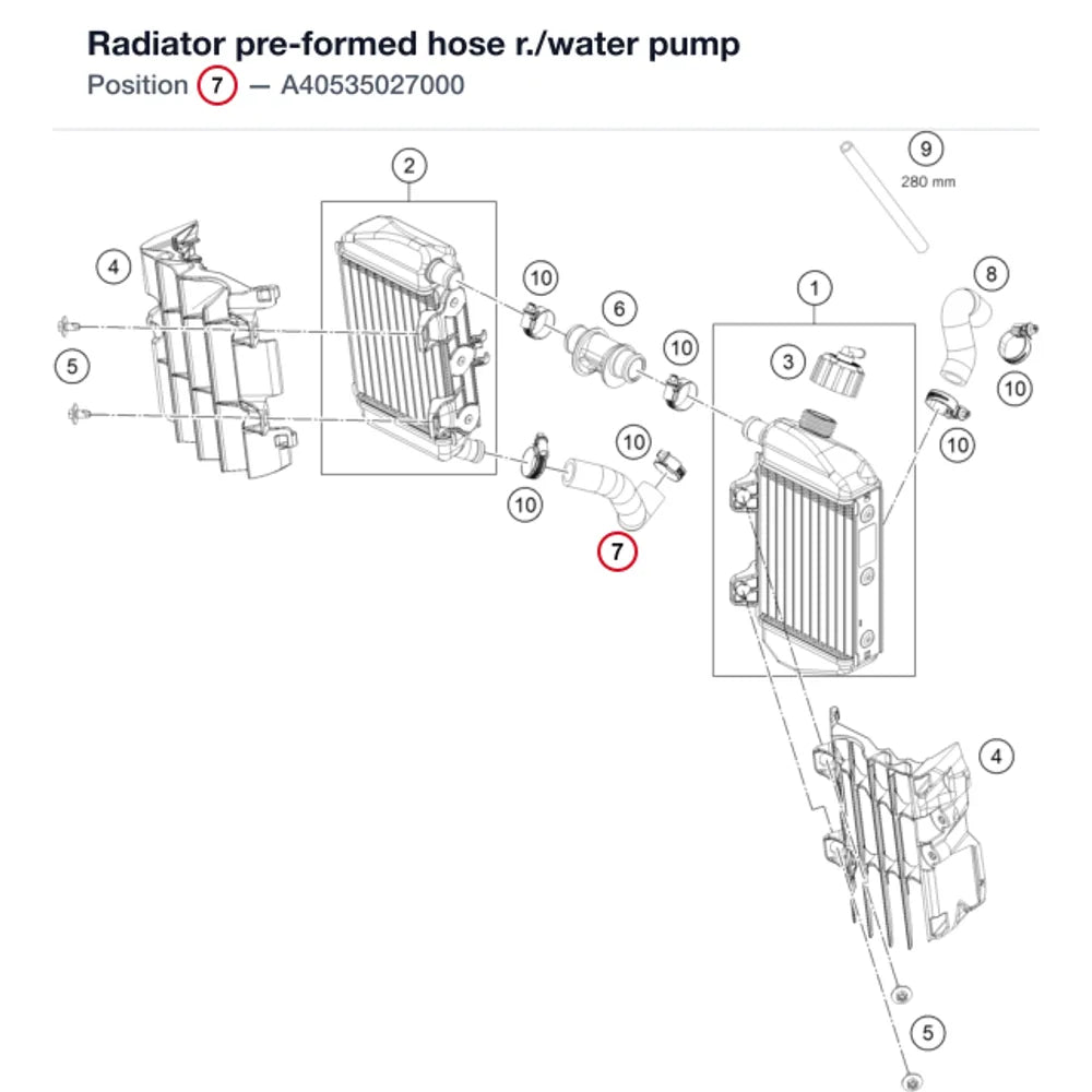 Radiator pre-formed hose r./water pump