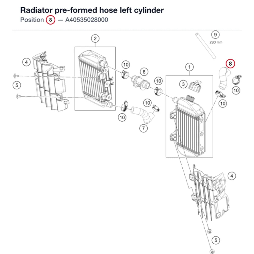 Radiator pre-formed hose left cylinder