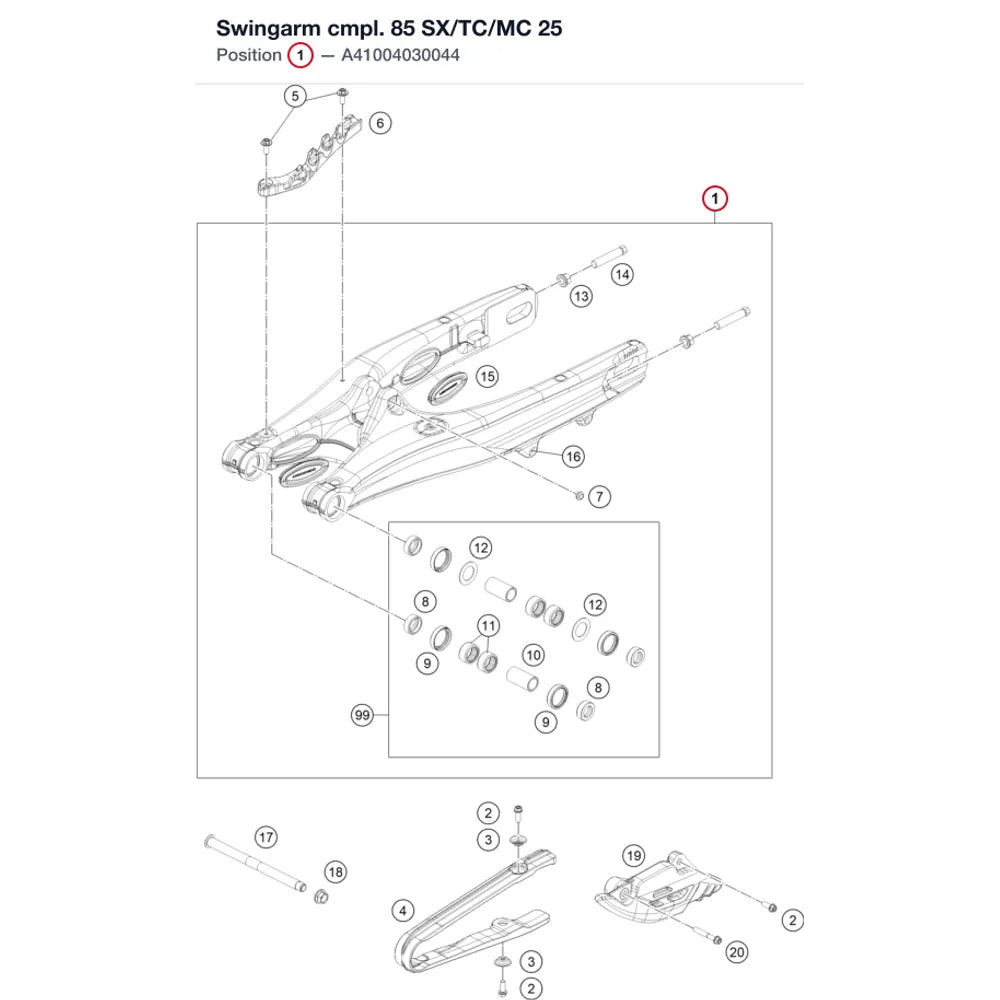 Swingarm cmpl. 85 SX/TC/MC 25
