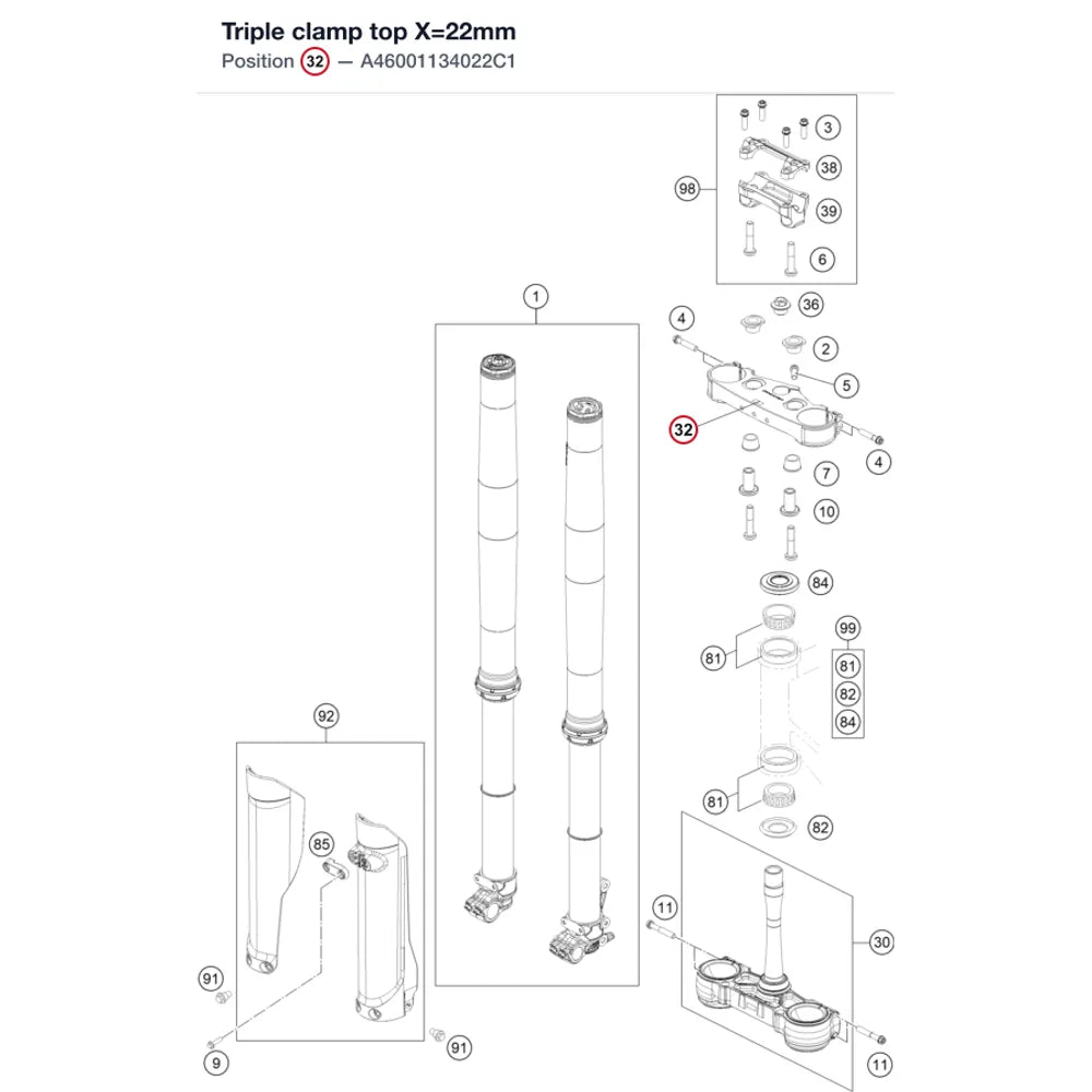 Triple clamp top X=22mm