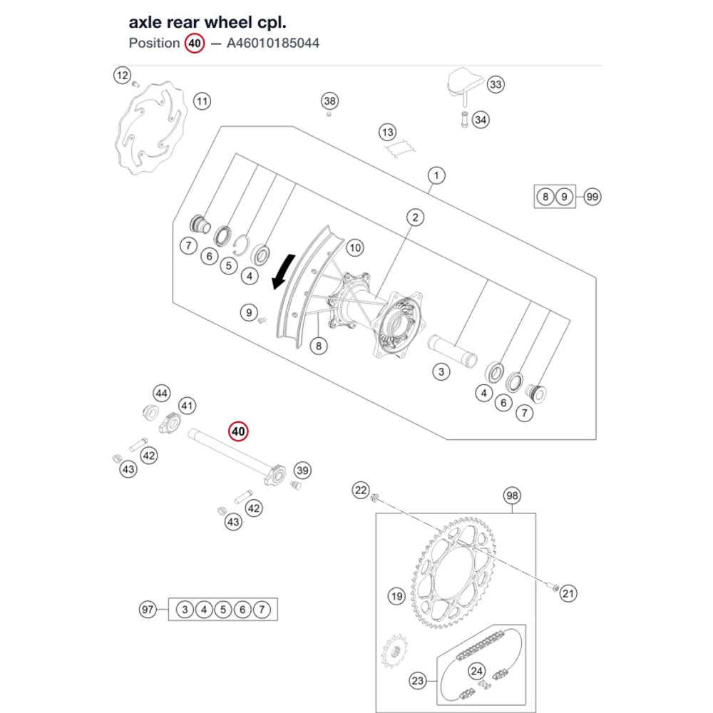 axle rear wheel cpl.