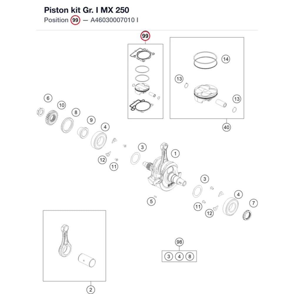 Piston kit Gr. I MX 250