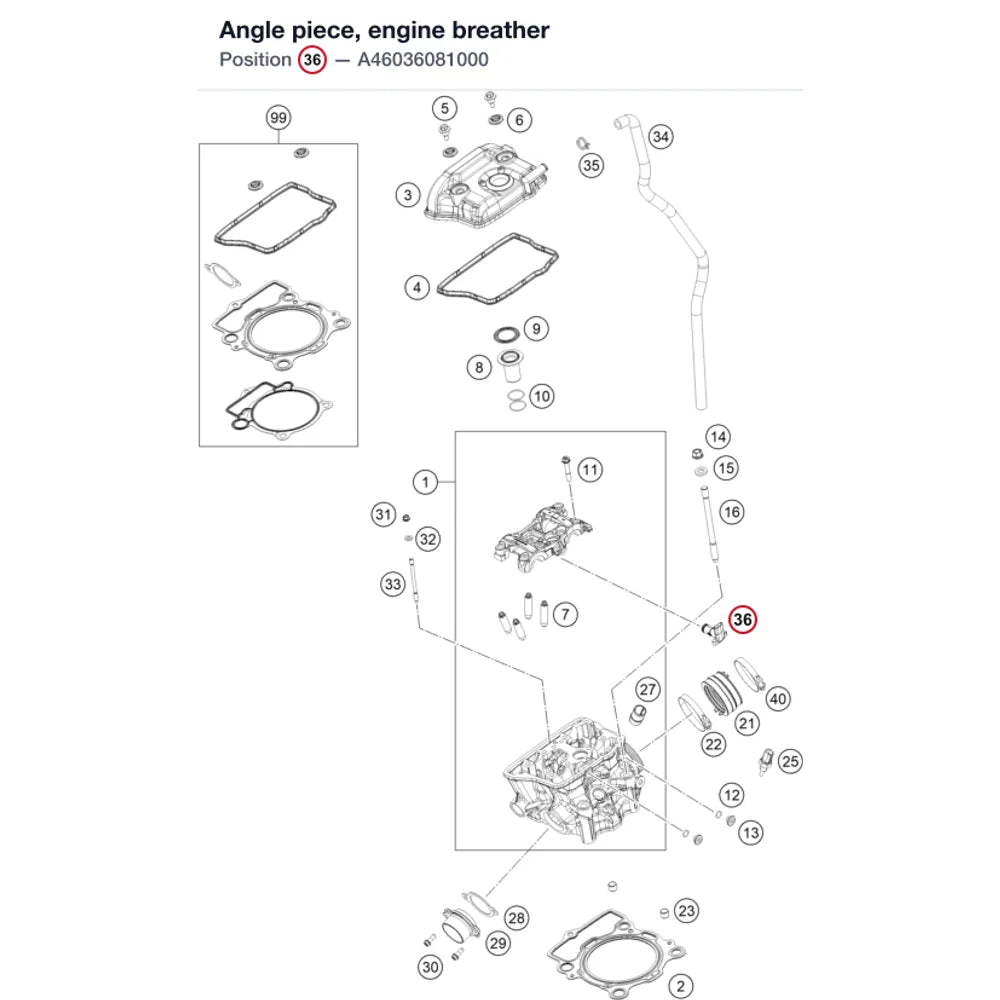 Angle piece, engine breather