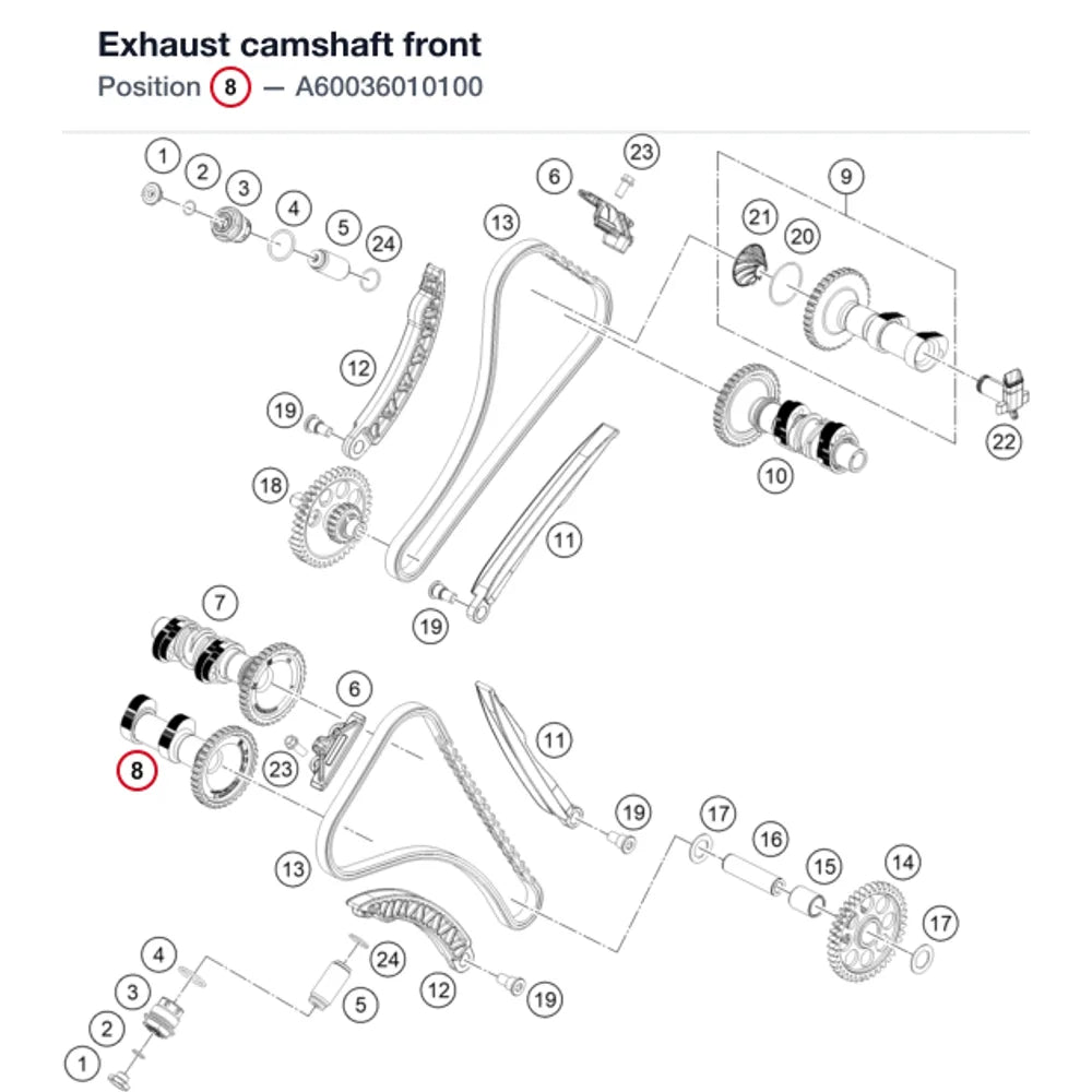 Exhaust camshaft front