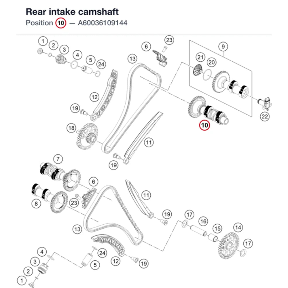 Rear intake camshaft