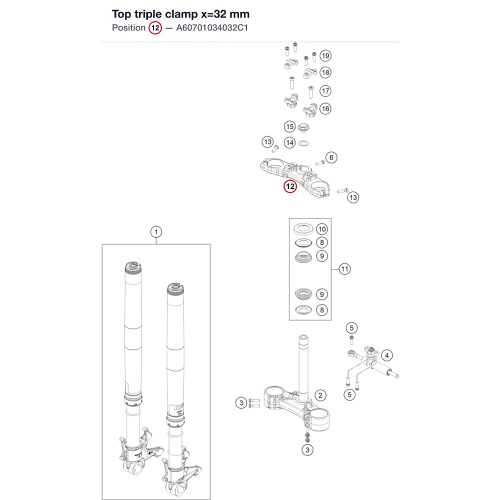 Top triple clamp x=32 mm