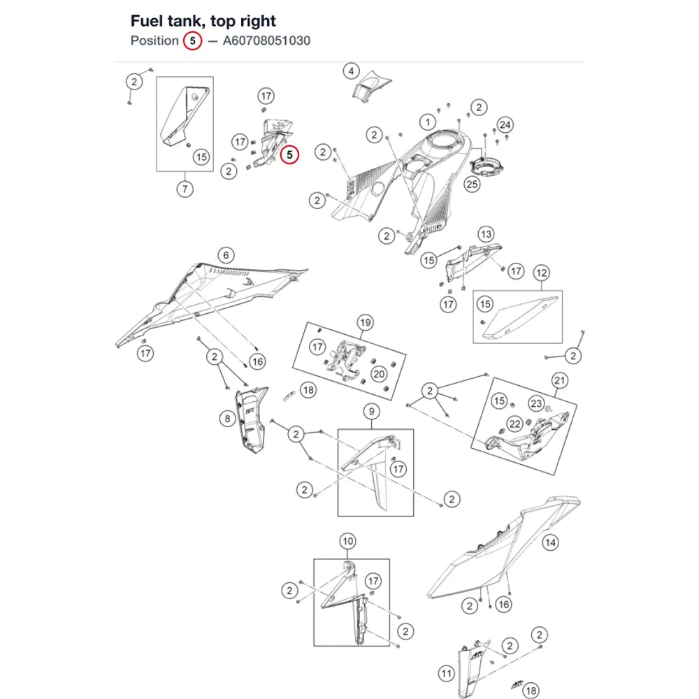 Fuel tank, top right