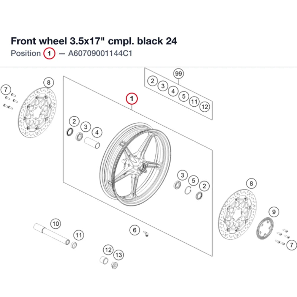 Front wheel 3.5x17" cmpl. black 24