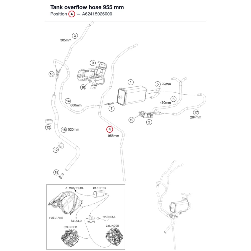 Tank overflow hose 955 mm