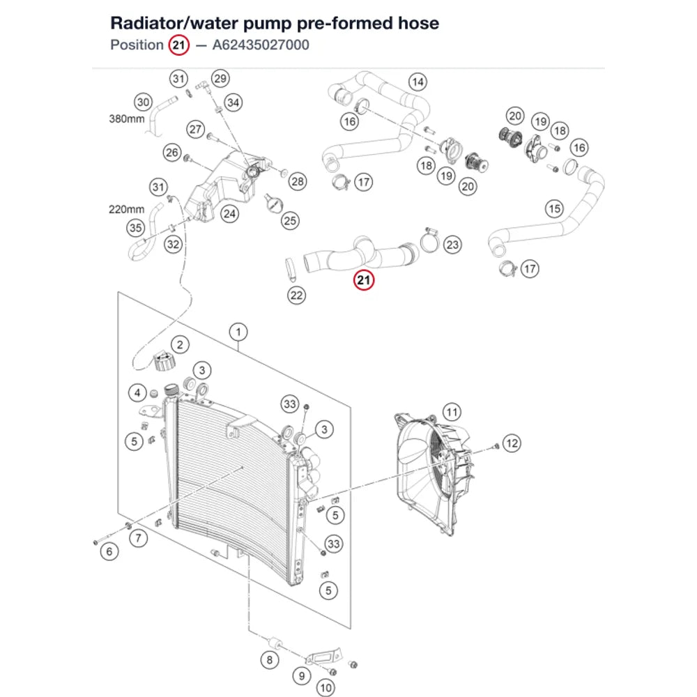 Radiator/water pump pre-formed hose