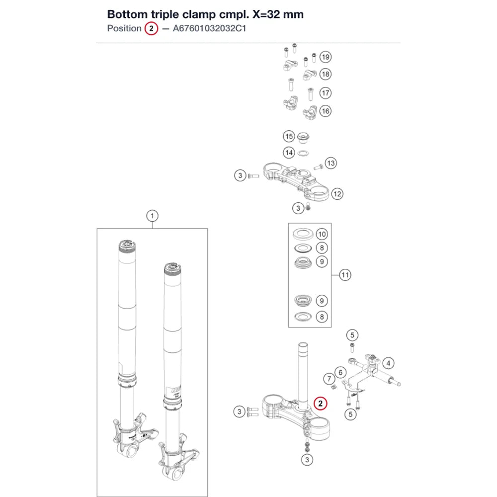 Bottom triple clamp cmpl. X=32 mm