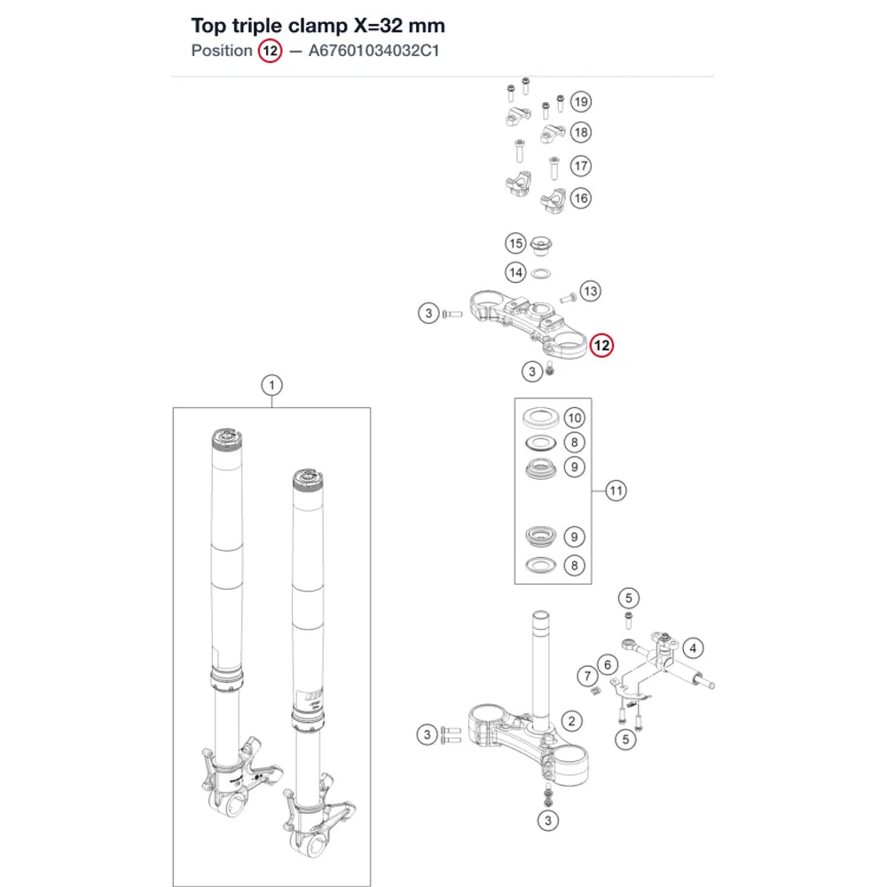 Top triple clamp X=32 mm