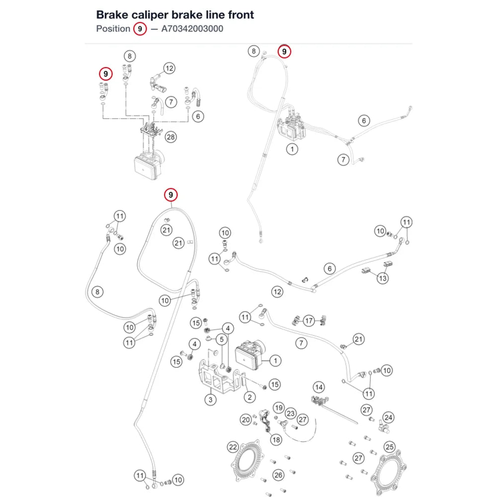 Brake caliper brake line front