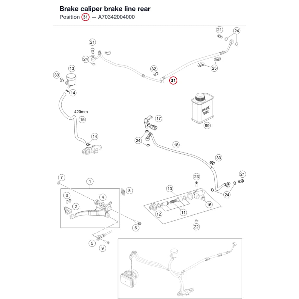 Brake caliper brake line rear