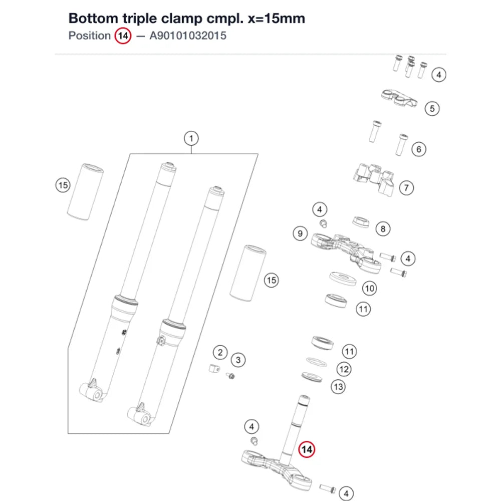 Bottom triple clamp cmpl. x=15mm