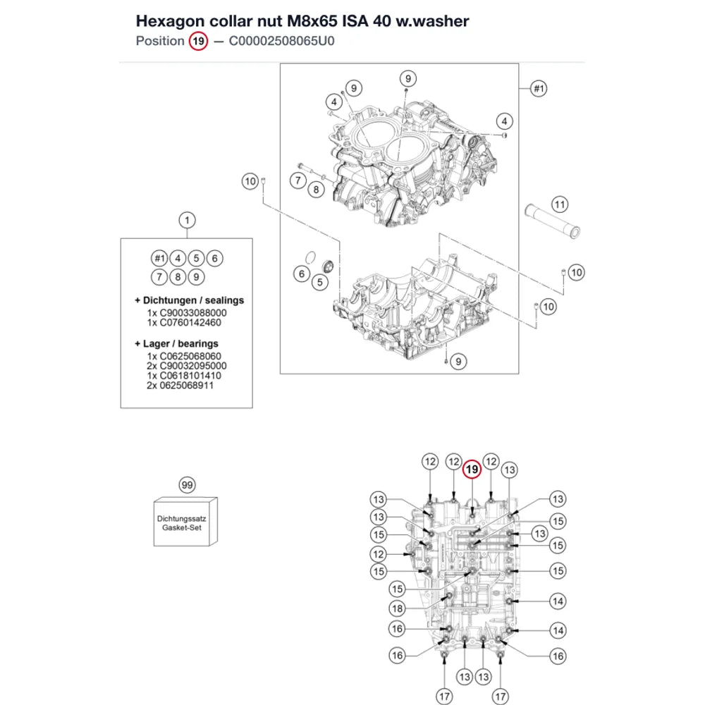 Hexagon collar nut M8x65 ISA 40 w.washer