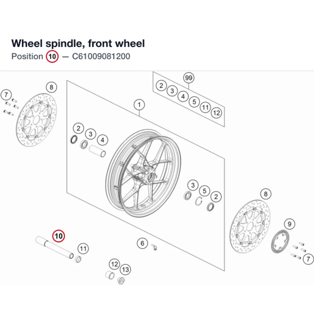 Wheel spindle, front wheel