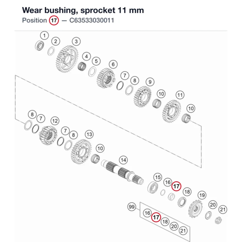 Wear bushing, sprocket 11 mm