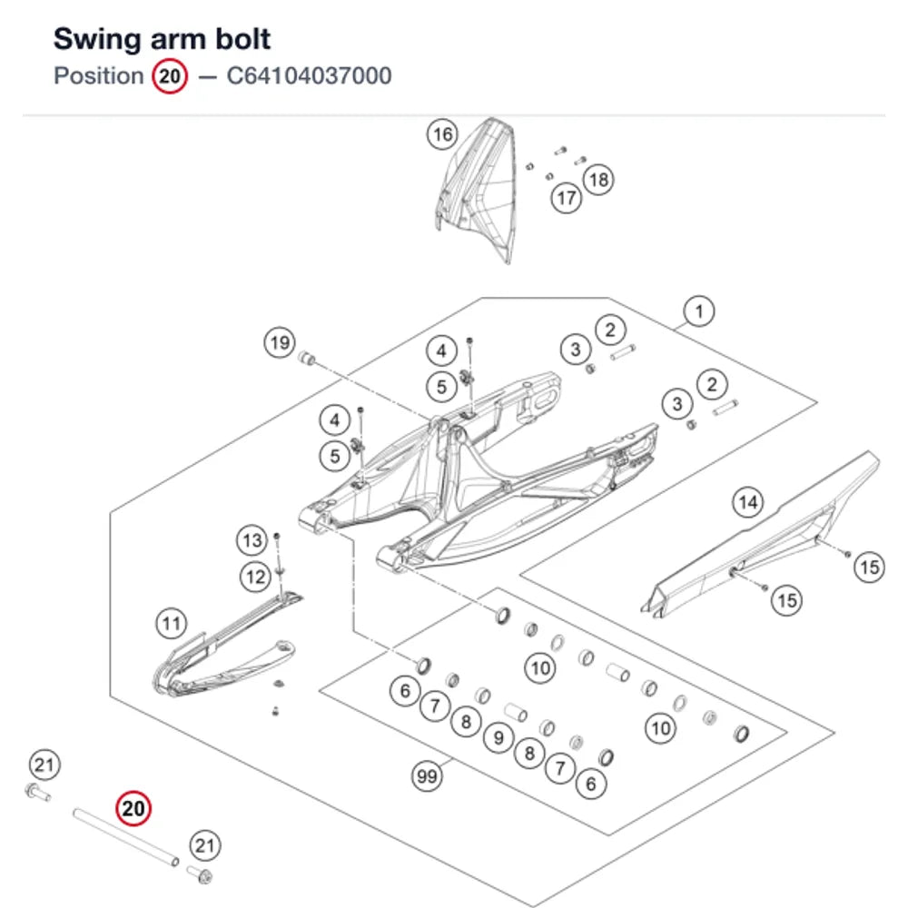 Swing arm bolt