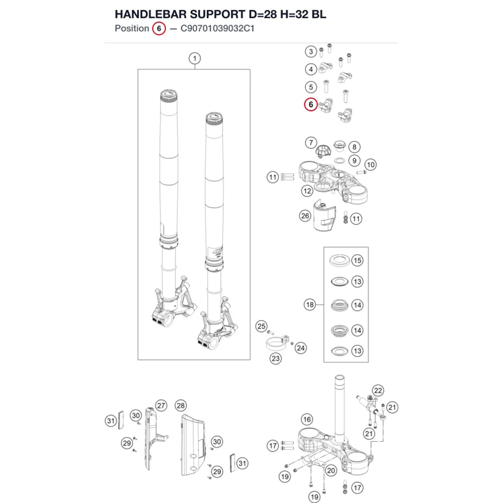 HANDLEBAR SUPPORT D=28 H=32 BL