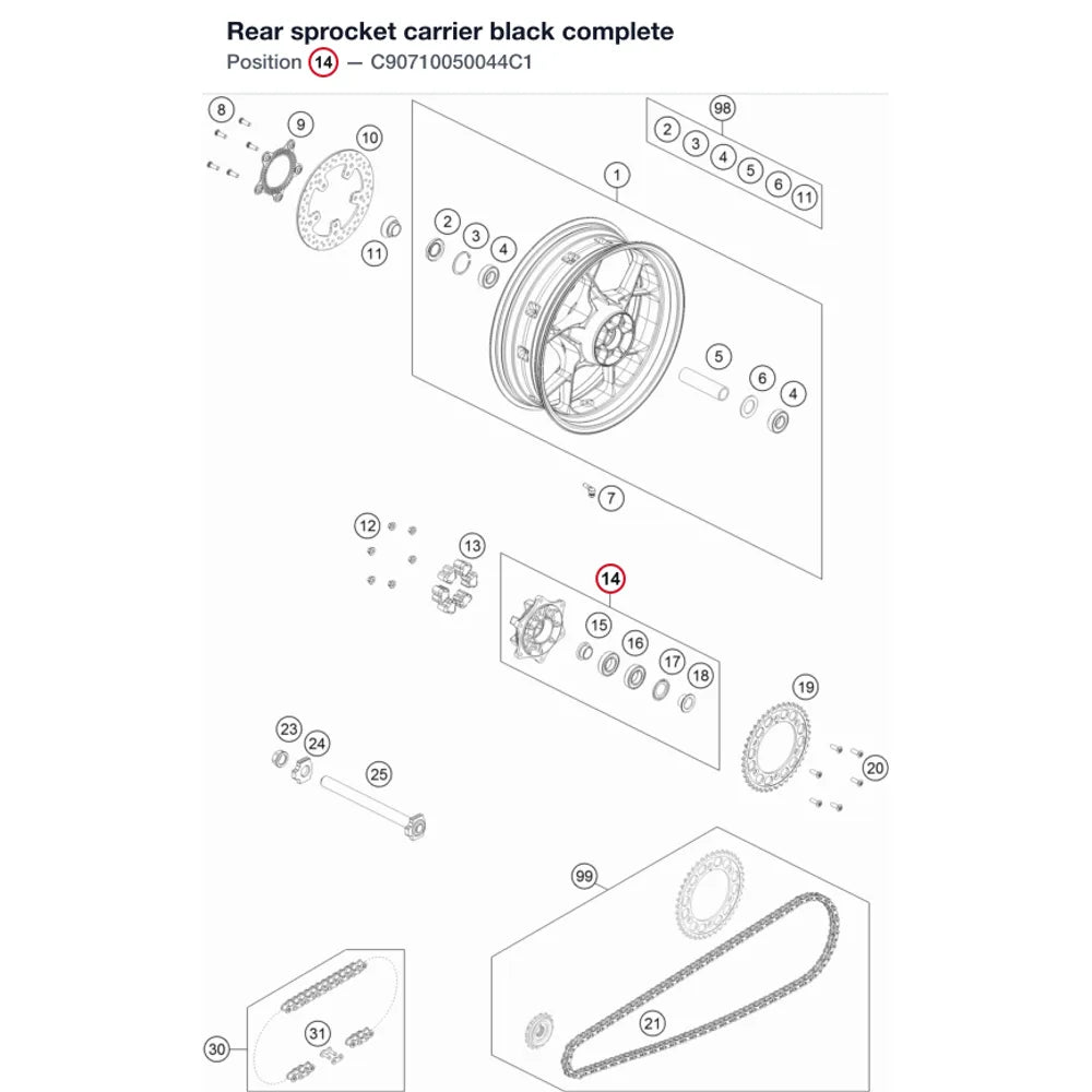 Rear sprocket carrier black complete