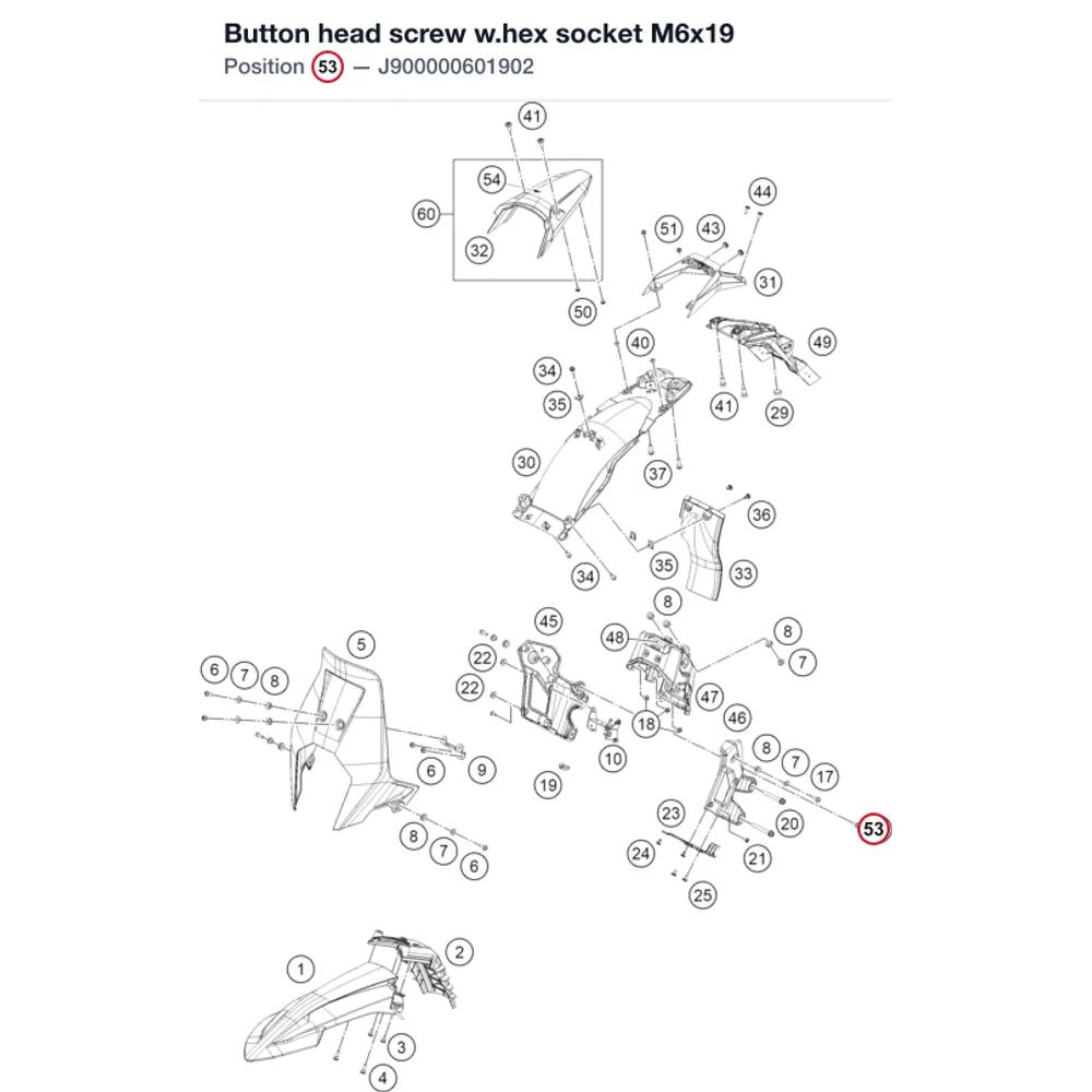 Button head screw w.hex socket M6x19