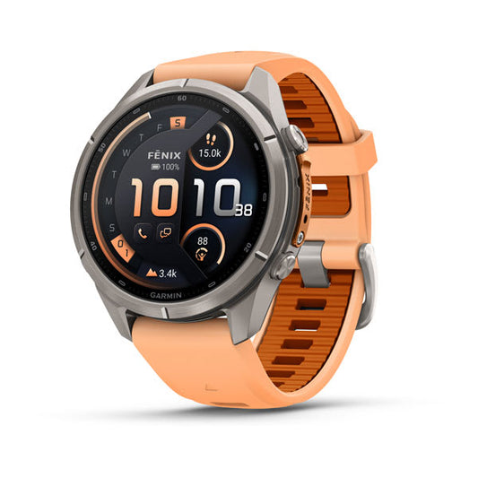 Garmin fēnix 9 Pro – inReach 43mm – Titanium / Shell Pink-Autumn Orange Silicone Band – 010-04335-00