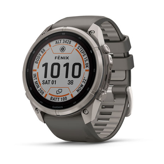 Garmin fēnix 9 Pro – inReach Solar 51mm – Titanium / Pebble Gray-Silver Gray Silicone Band – 010-04339-00