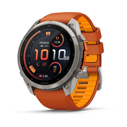 Garmin fēnix 9 Pro – inReach 51mm – Titanium / Autumn Orange-Spark Orange Silicone Band – 010-04337-00