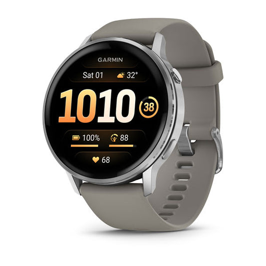 Garmin Venu 4 – 45mm – Silver / Silver Gray Silicone Band – 010-03014-01
