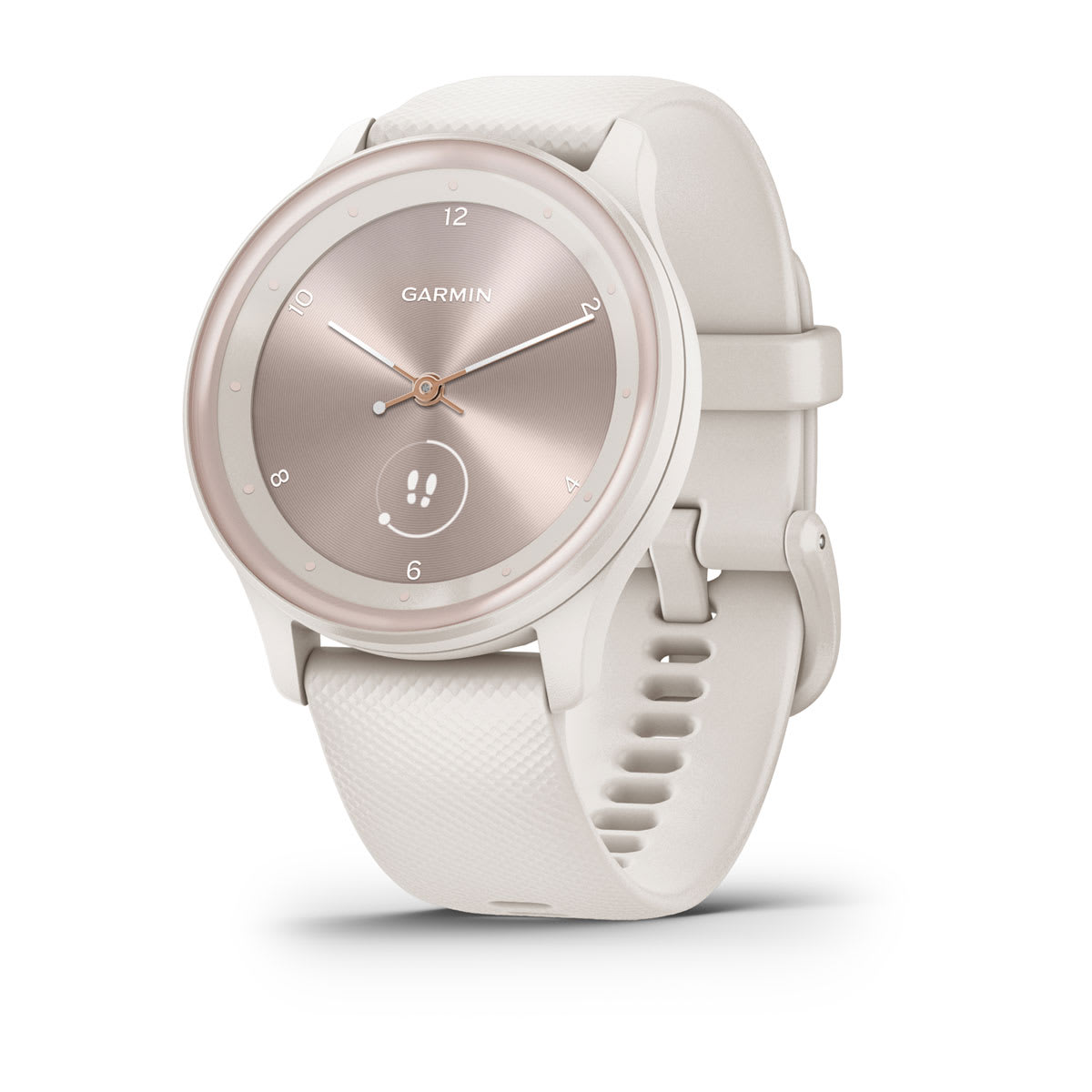 Garmin vívomove Sport – Ivory Case and Silicone Band with Peach Gold Accents – product view (010-02566-01)