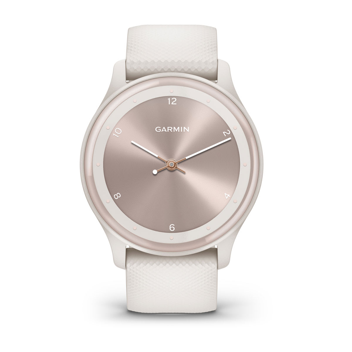 Garmin vívomove Sport – Ivory Case and Silicone Band with Peach Gold Accents – product view (010-02566-01)
