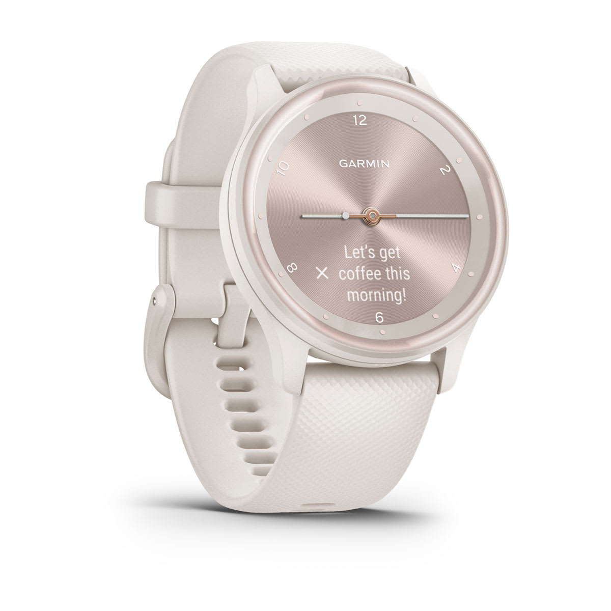 Garmin vívomove Sport – Ivory Case and Silicone Band with Peach Gold Accents – product view (010-02566-01)