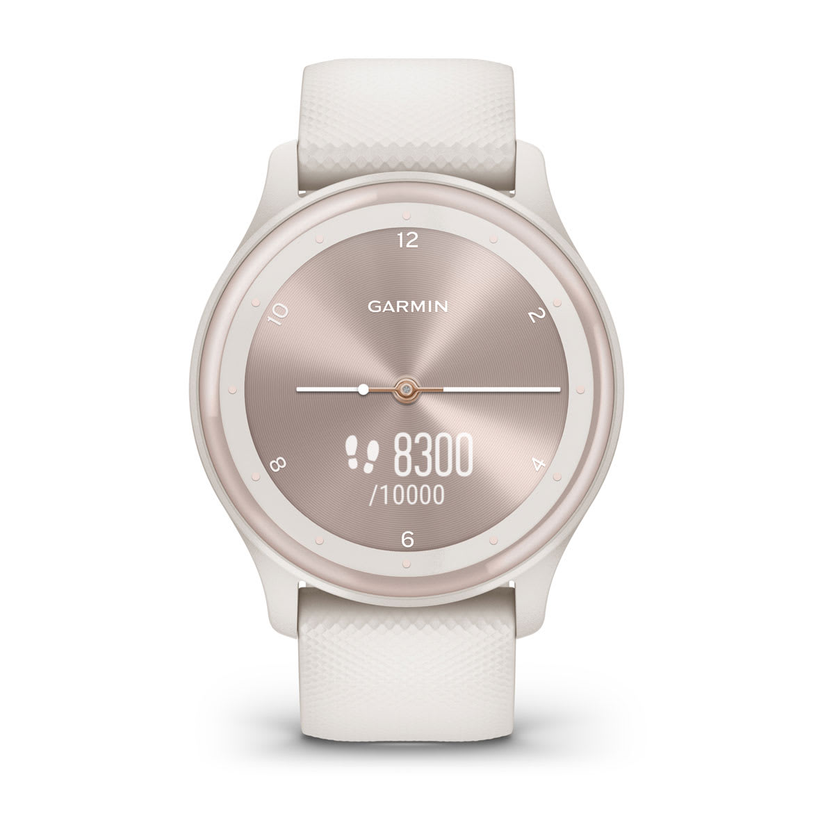 Garmin vívomove Sport – Ivory Case and Silicone Band with Peach Gold Accents – product view (010-02566-01)