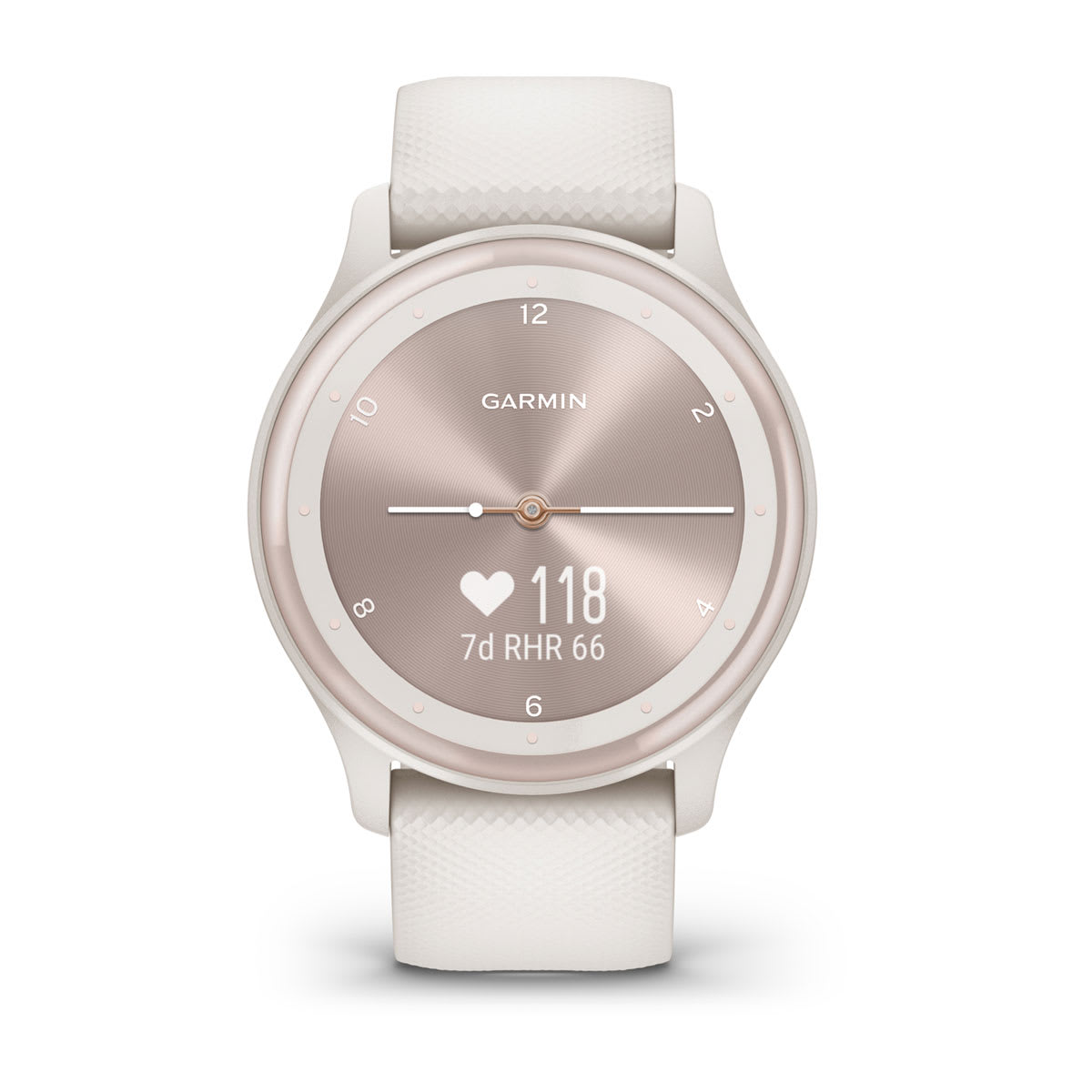Garmin vívomove Sport – Ivory Case and Silicone Band with Peach Gold Accents – product view (010-02566-01)