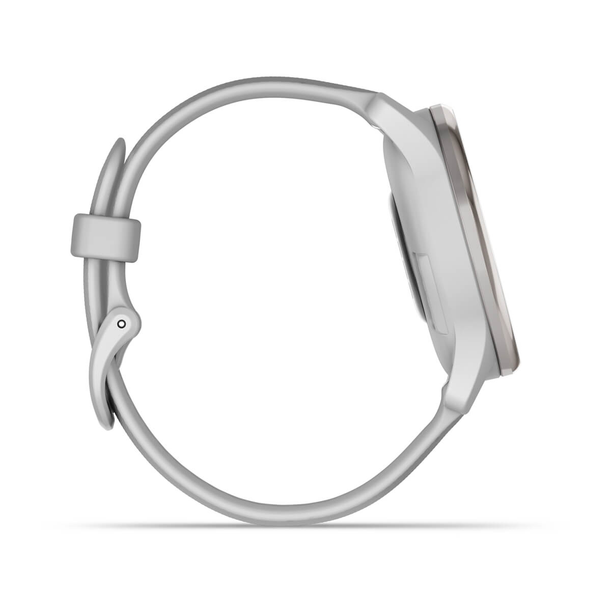 Garmin vívomove Trend – Silver Stainless Steel Bezel / Mist Gray Case and Silicone Band – detail view 2 (010-02665-03)