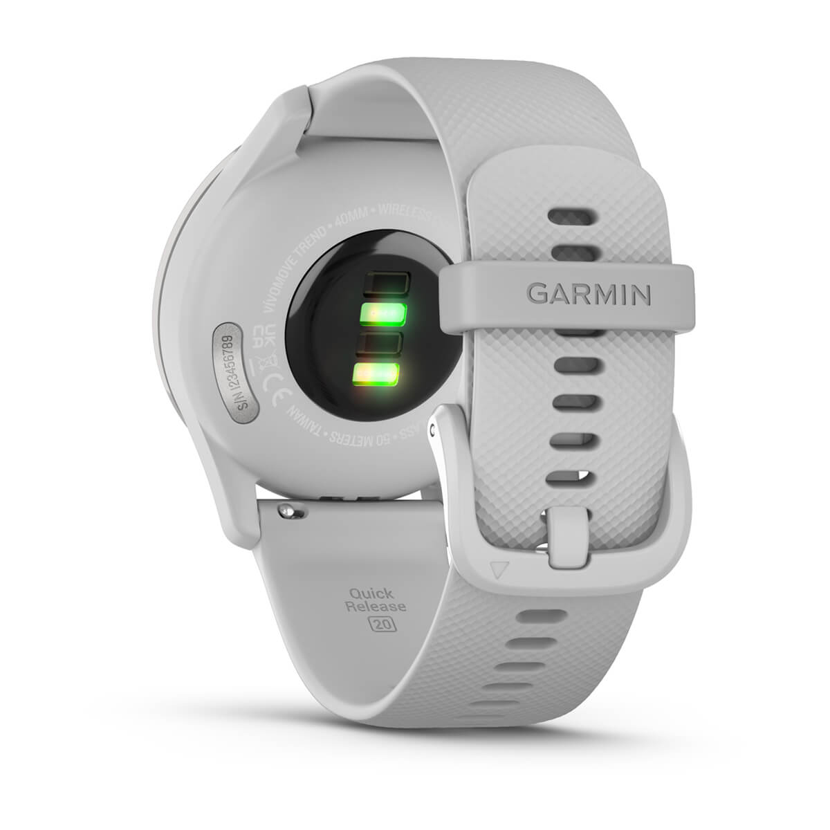 Garmin vívomove Trend – Silver Stainless Steel Bezel / Mist Gray Case and Silicone Band – detail view 3 (010-02665-03)