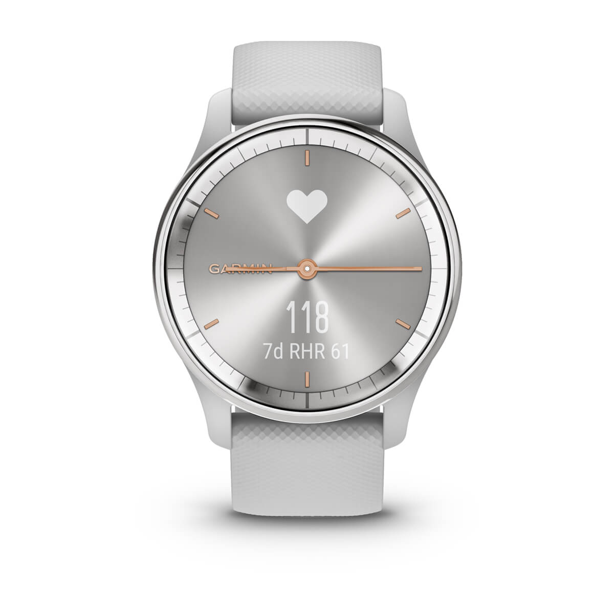 Garmin vívomove Trend – Silver Stainless Steel Bezel / Mist Gray Case and Silicone Band – detail view 4 (010-02665-03)