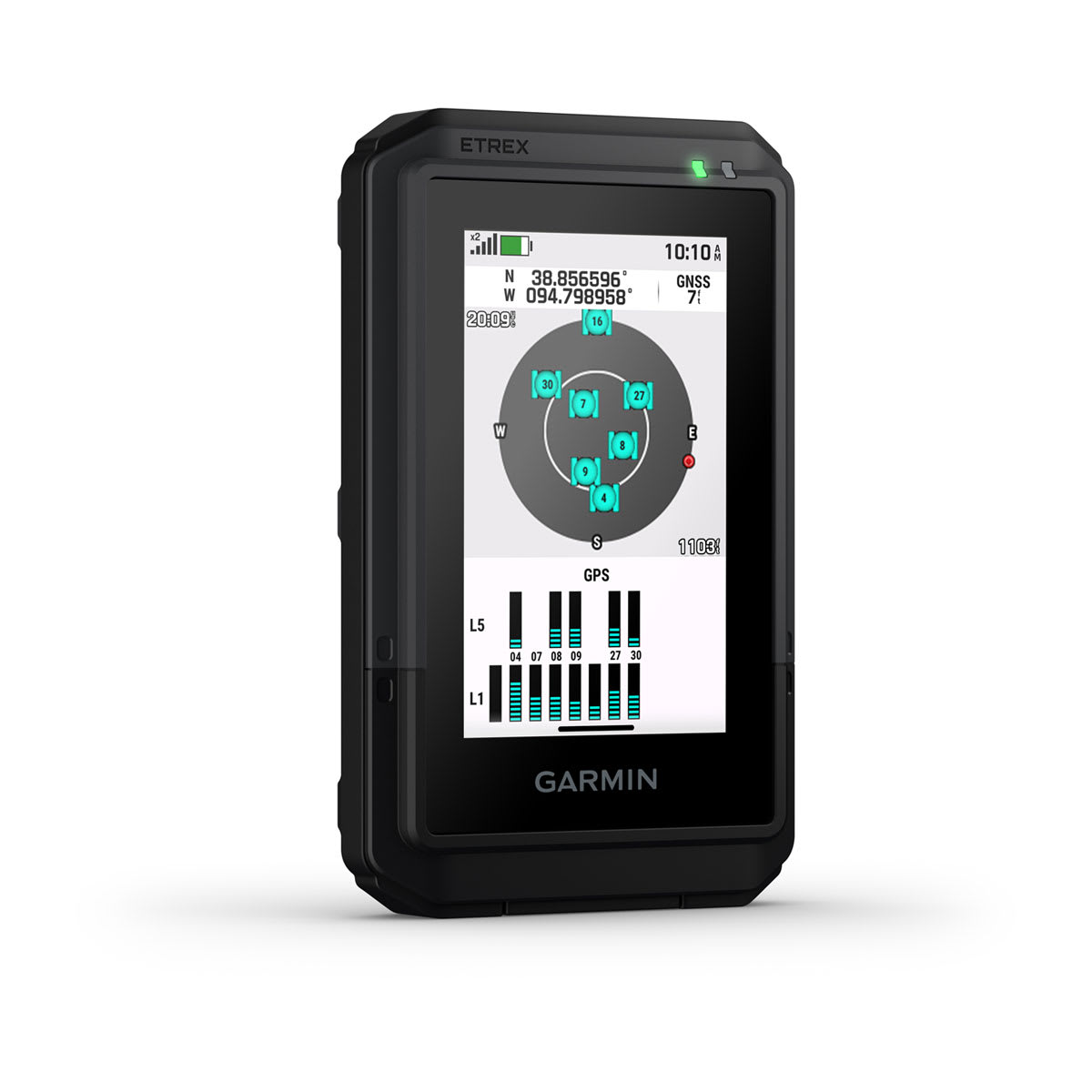 Garmin eTrex Touch – GPS Handheld Navigator with Touchscreen and Preloaded Maps – right front view (010-02940-00)