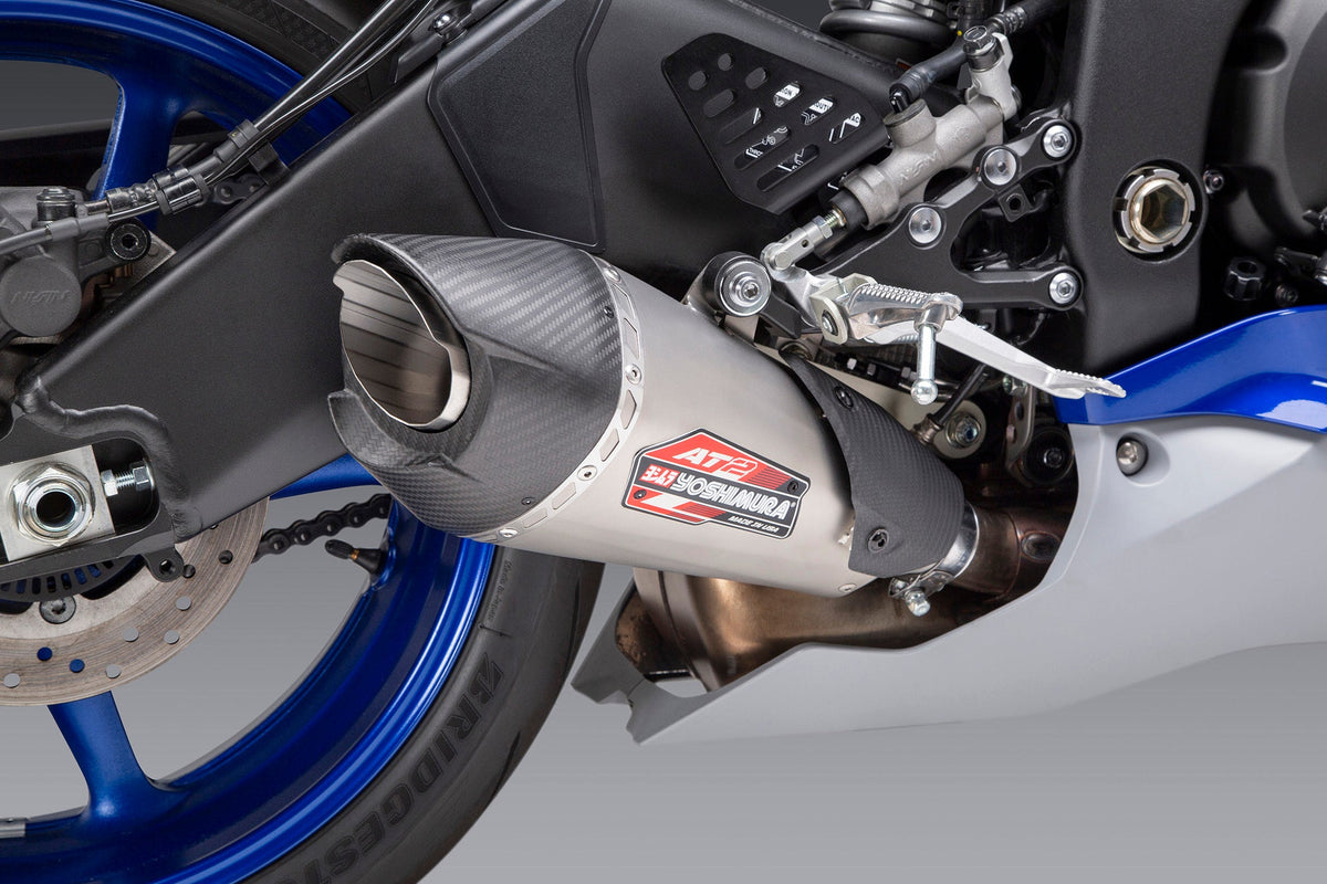Yoshimura AT2 Stainless Slip-On Exhaust for Yamaha YZF-R6V – product view (13630BP521)