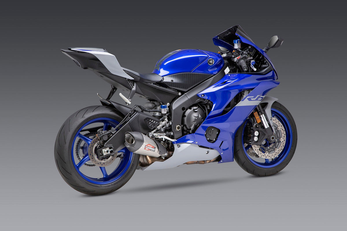 Yoshimura AT2 Stainless Slip-On Exhaust for Yamaha YZF-R6V – product view (13630BP521)